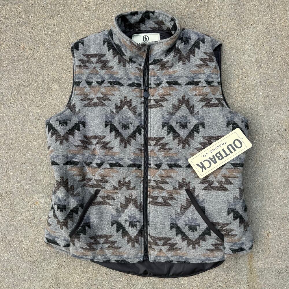 Outback Trading Rosalie Vest XL gray brown tan southwestern cinched waist NWT